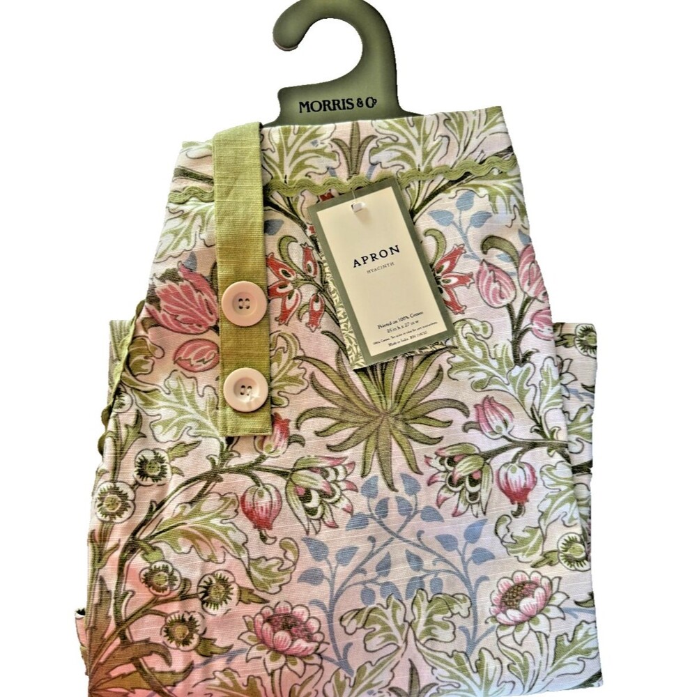 Willam Morris Hyacinth Kitchen Bib Apron Cotton Multicolor Floral Rickrack Trim